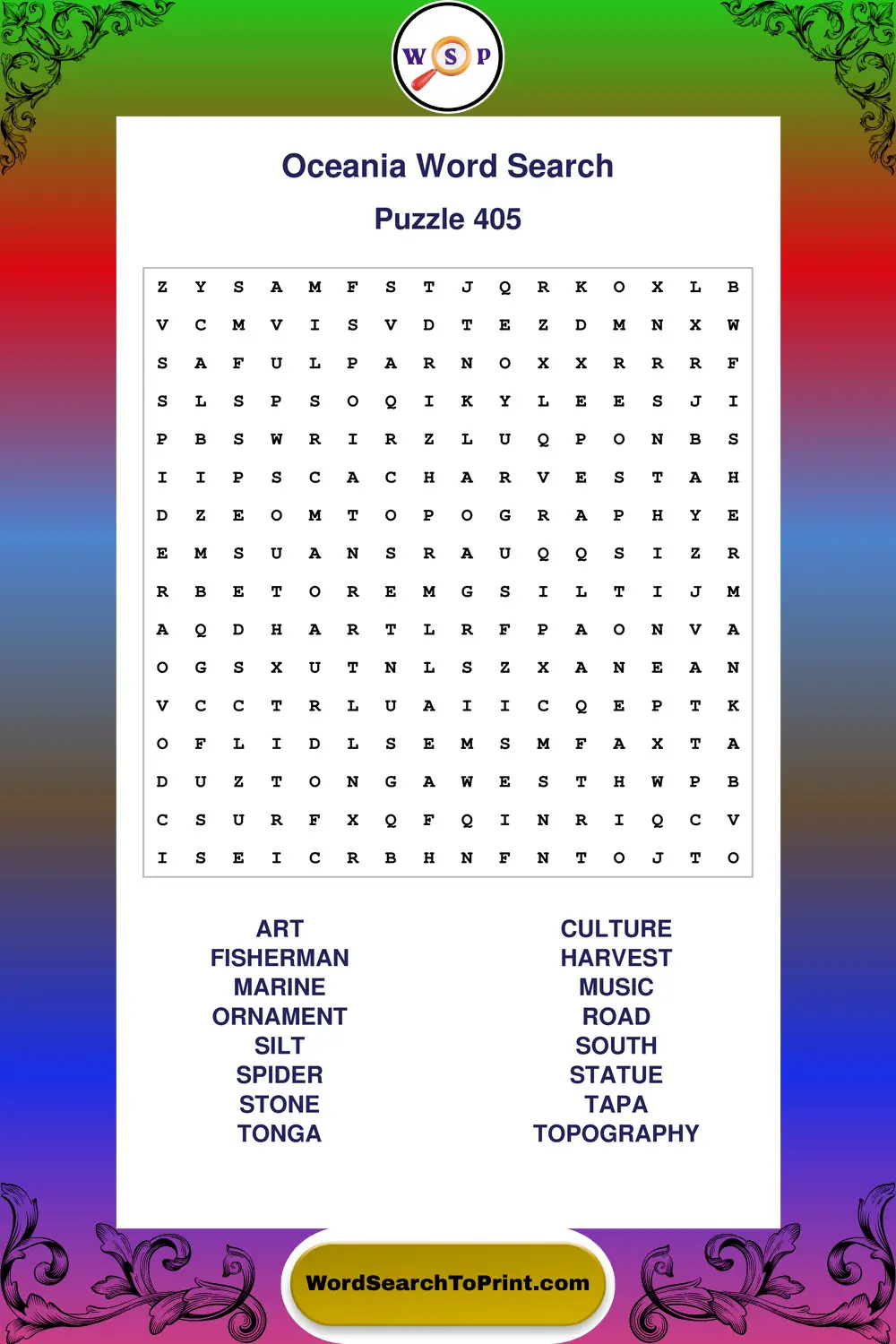 Oceania Word Search Puzzle 405