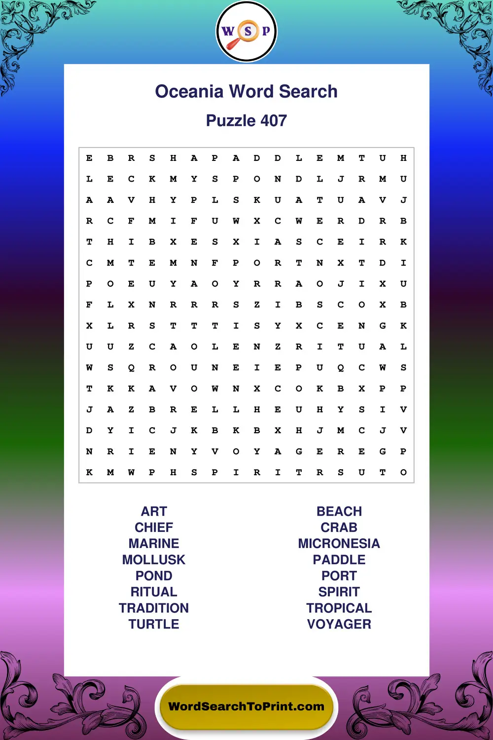 Oceania Word Search Puzzle 407