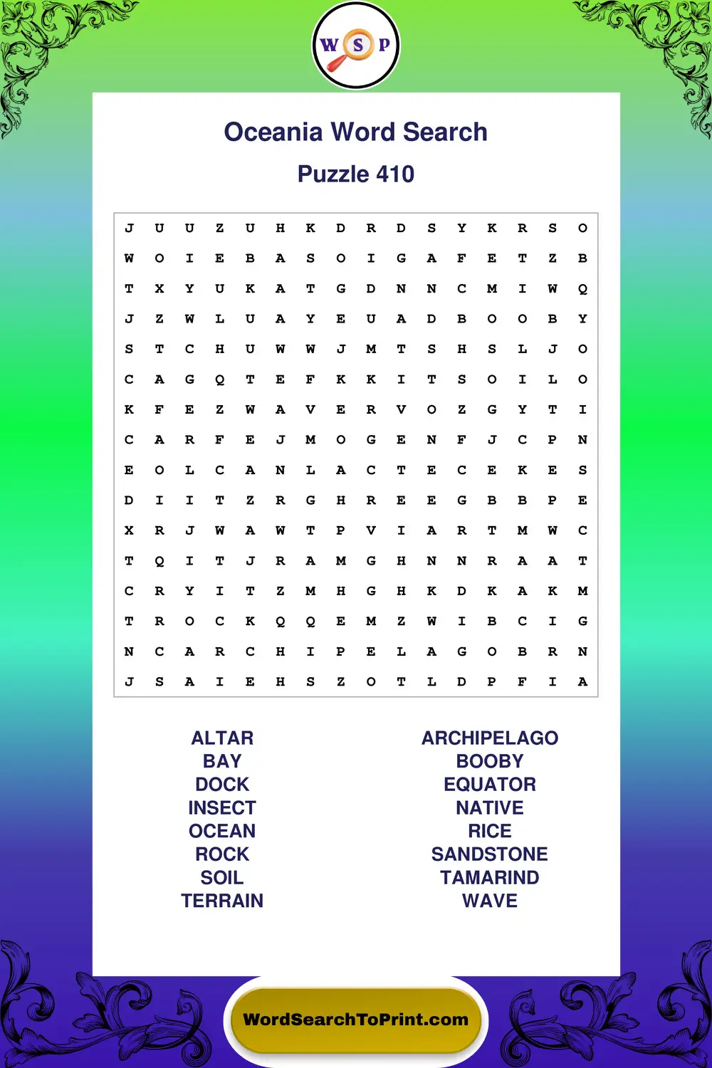 Oceania Word Search Puzzle 410