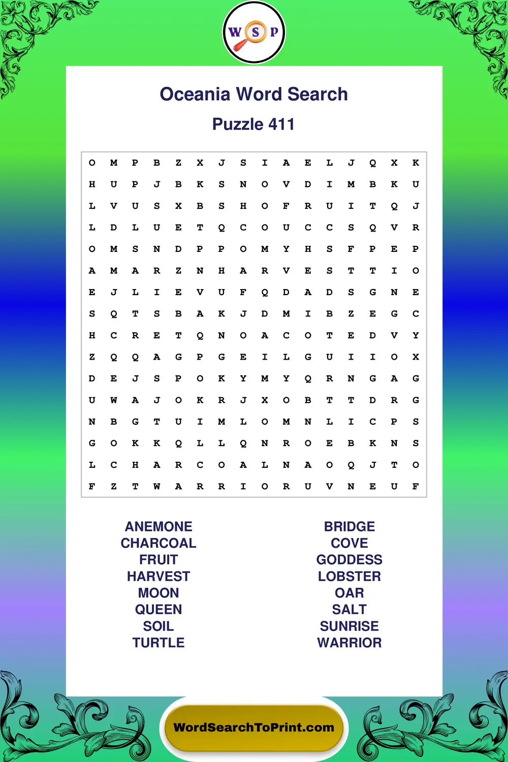 Oceania Word Search Puzzle 411