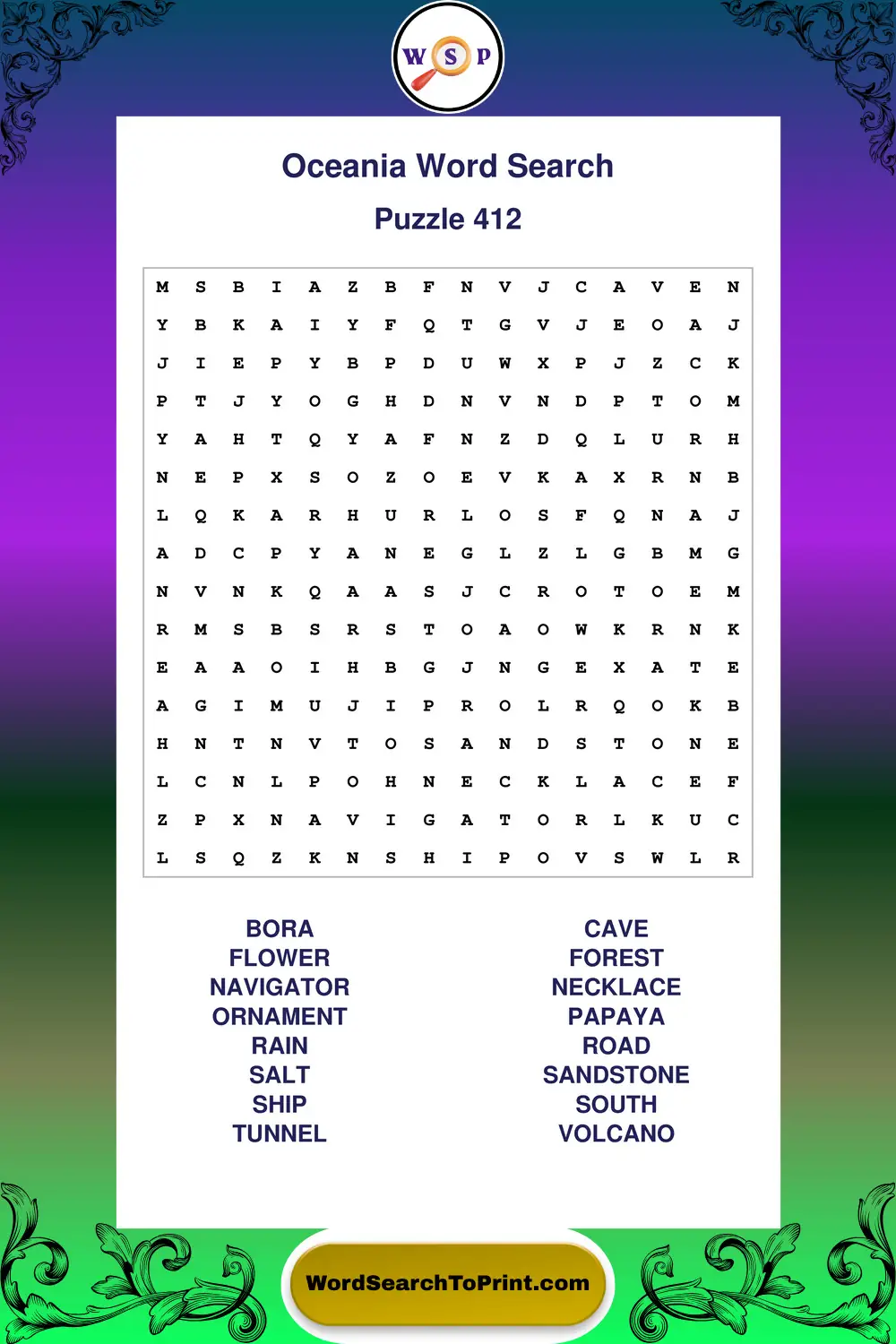 Oceania Word Search Puzzle 412