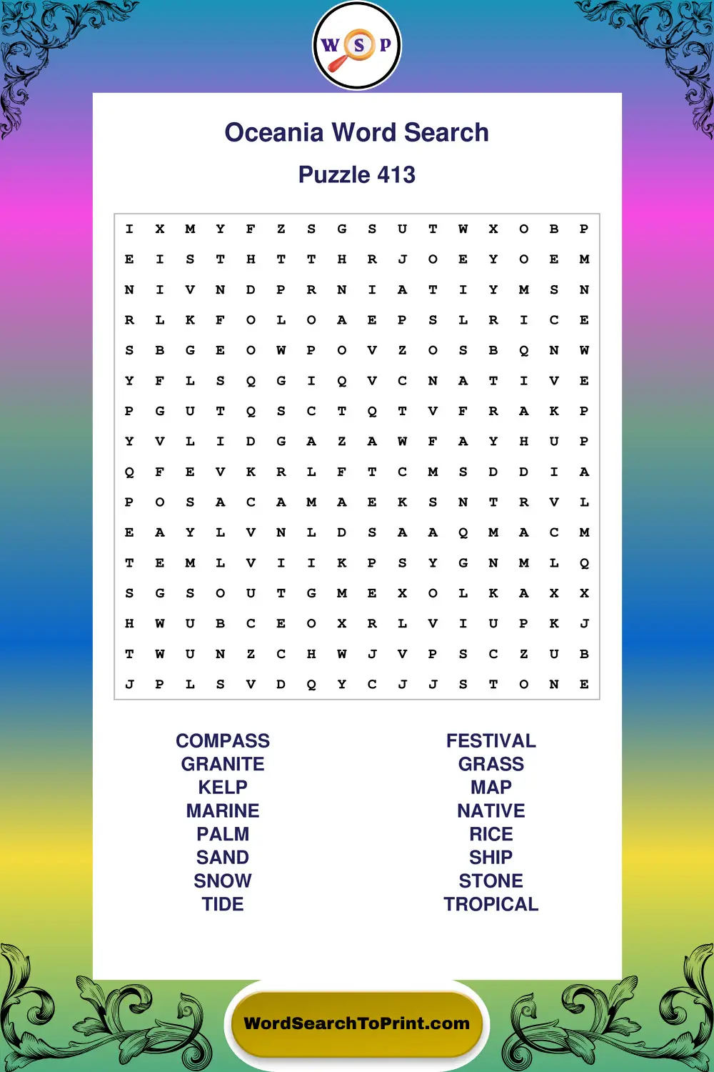 Oceania Word Search Puzzle 413