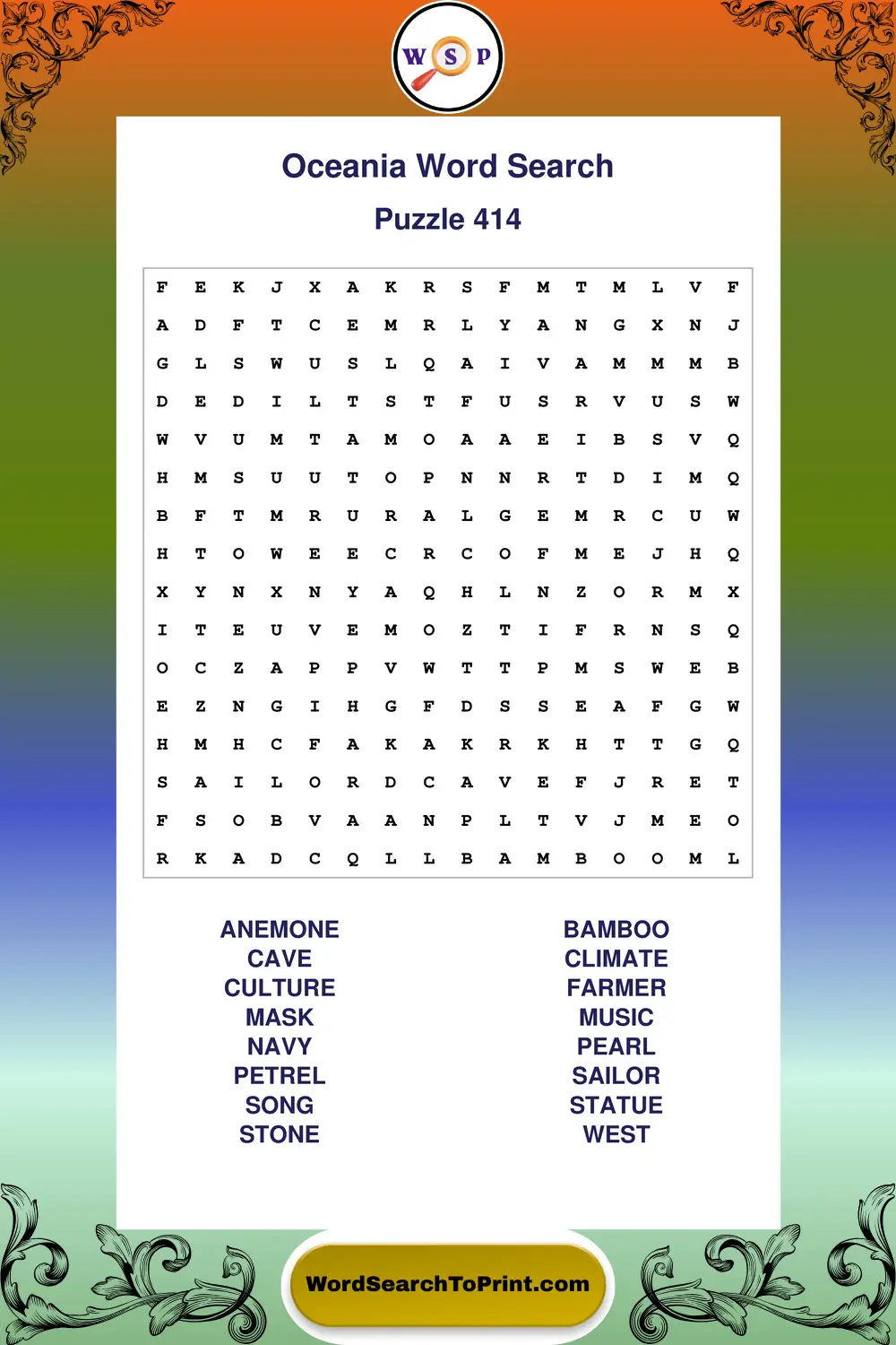 Oceania Word Search Puzzle 414