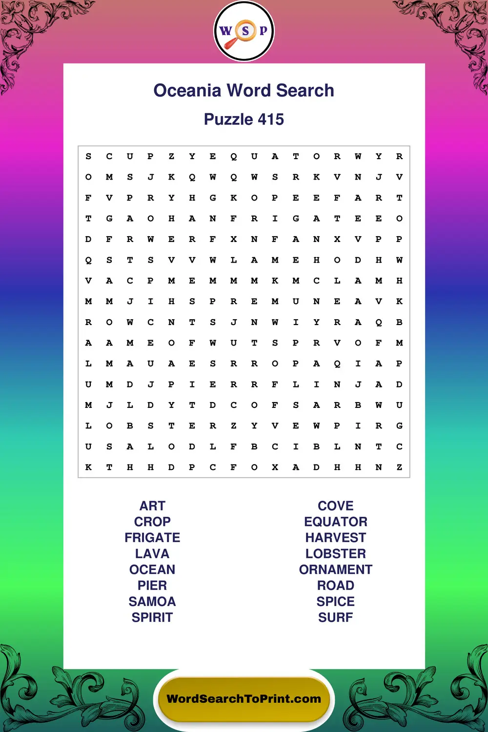 Oceania Word Search Puzzle 415