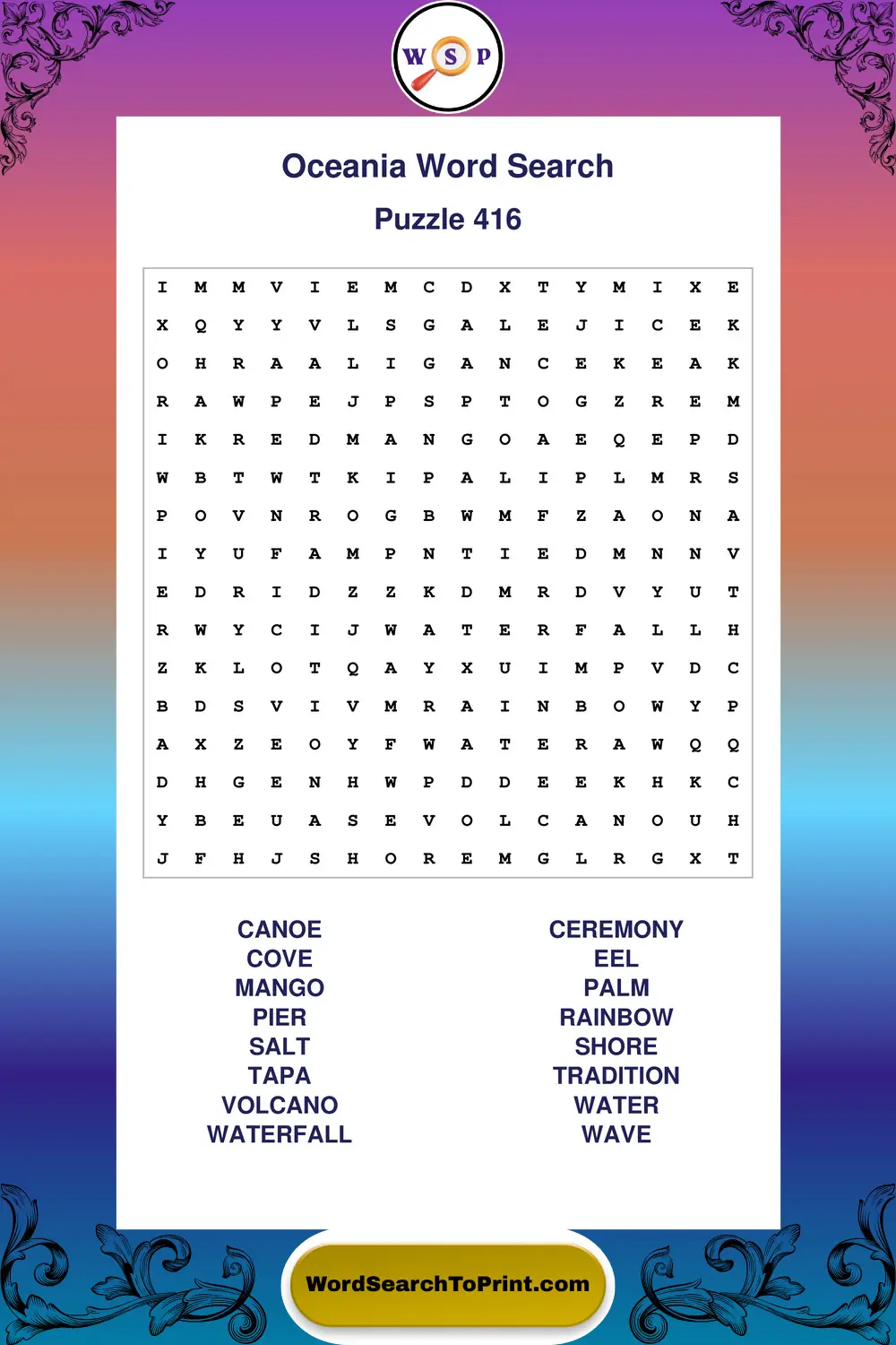Oceania Word Search Puzzle 416