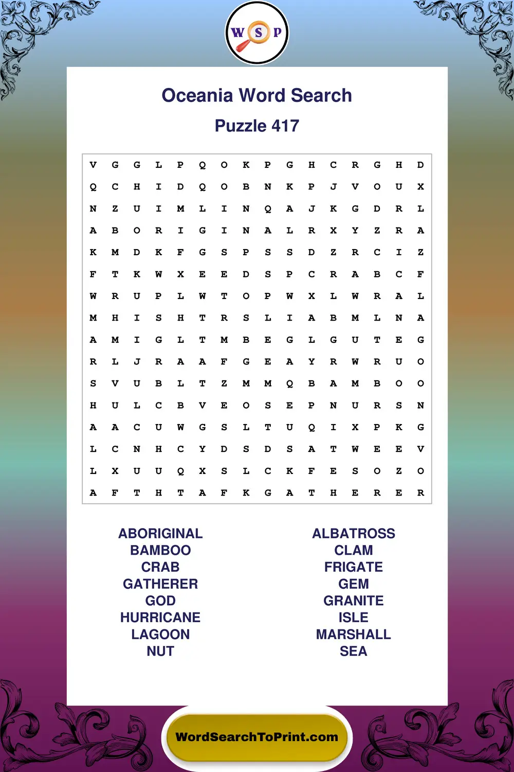 Oceania Word Search Puzzle 417
