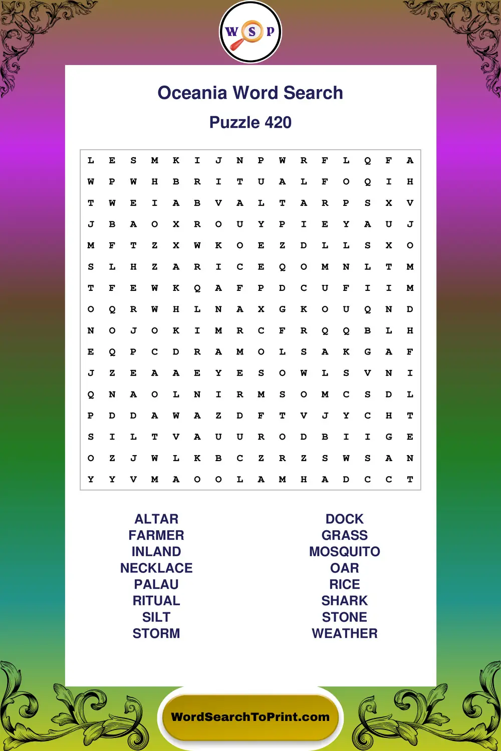 Oceania Word Search Puzzle 420