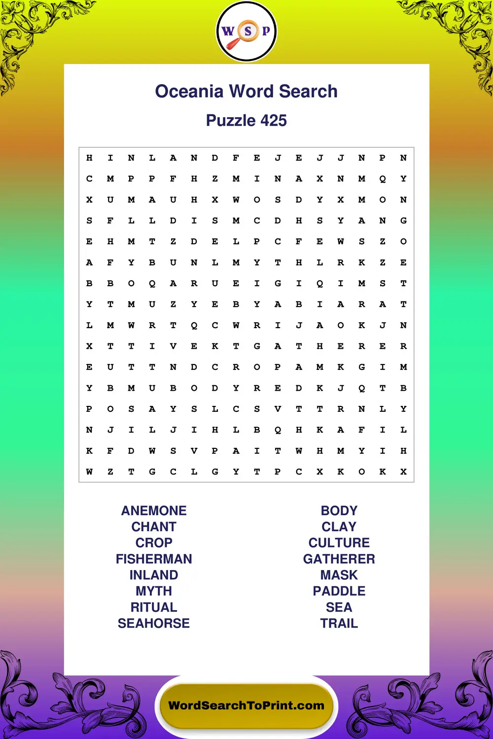 Oceania Word Search Puzzle 425