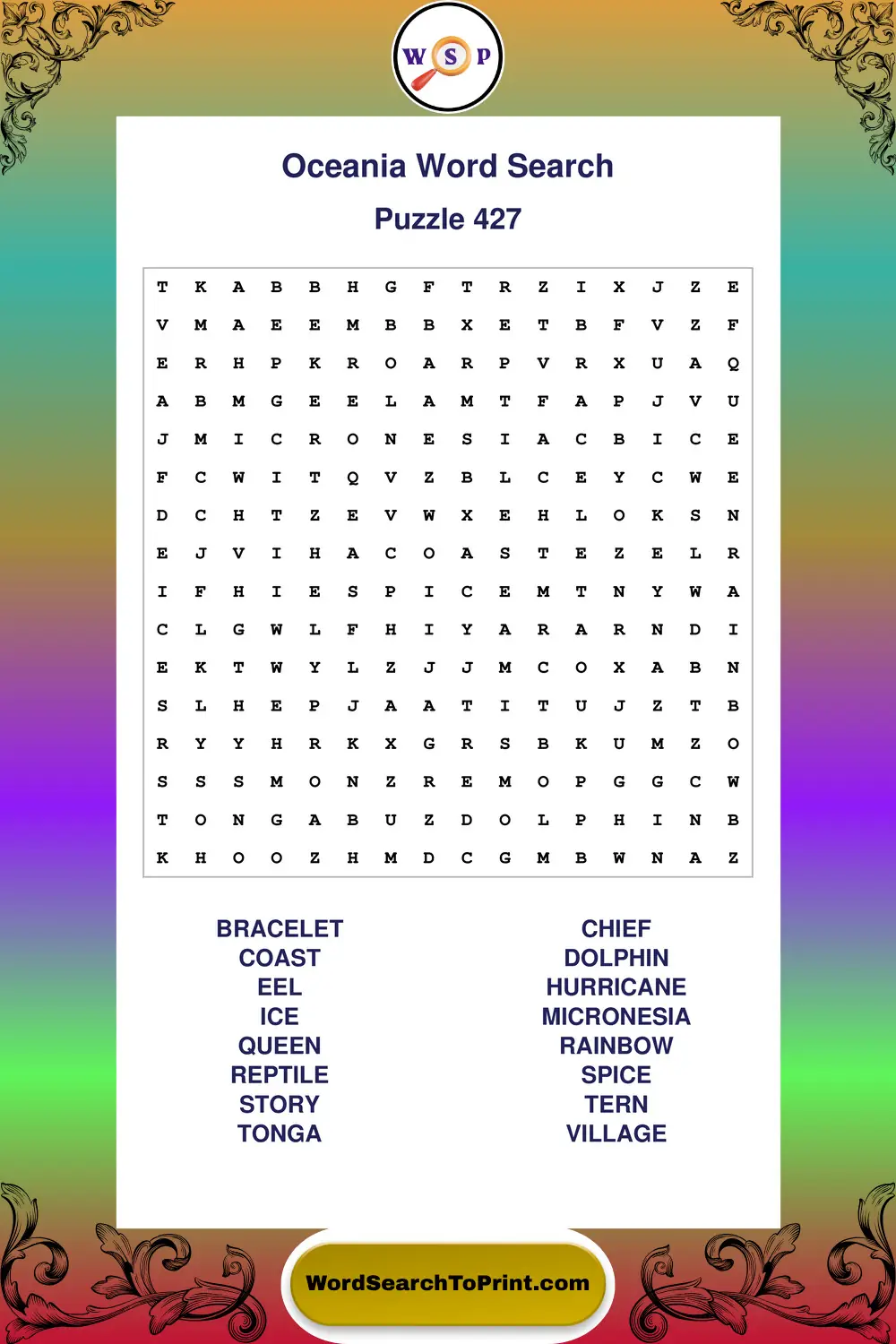 Oceania Word Search Puzzle 427