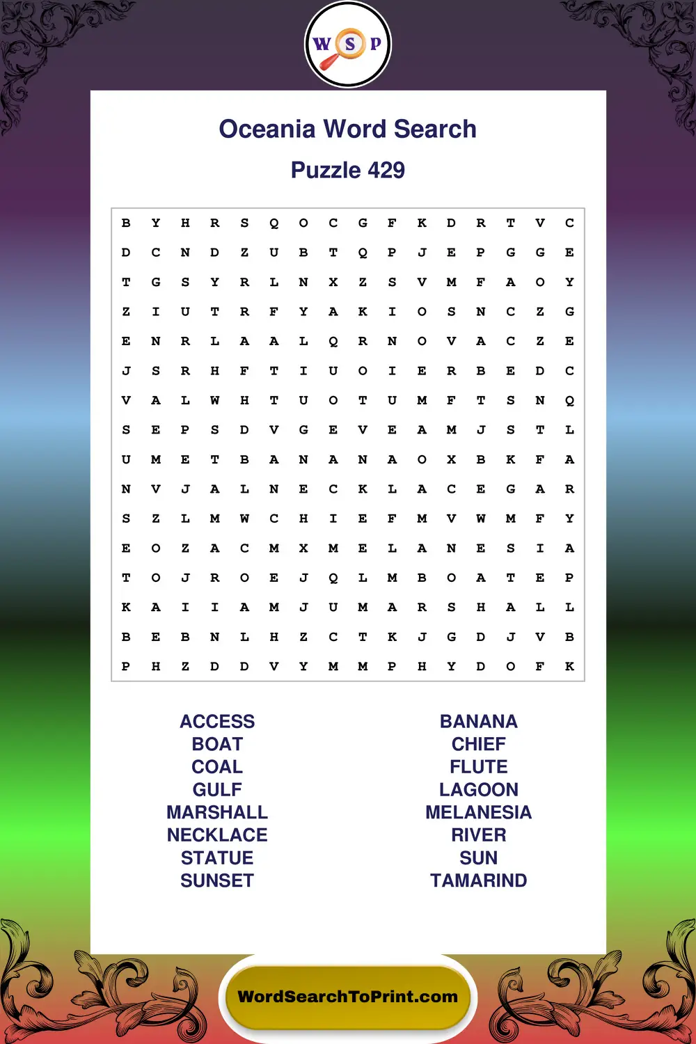 Oceania Word Search Puzzle 429