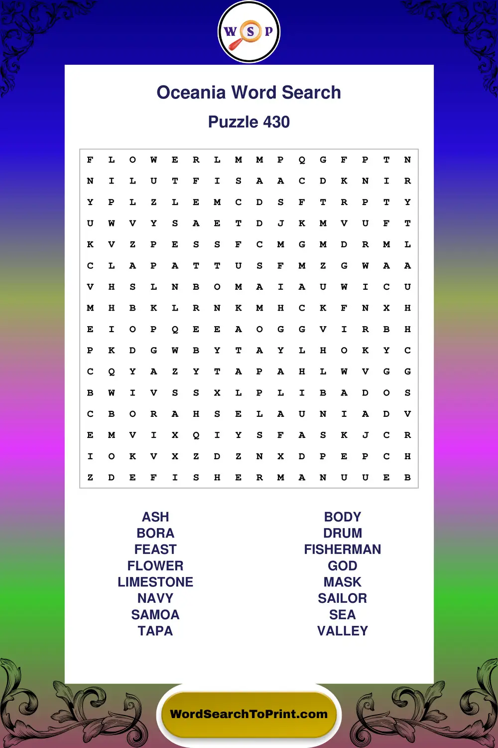 Oceania Word Search Puzzle 430