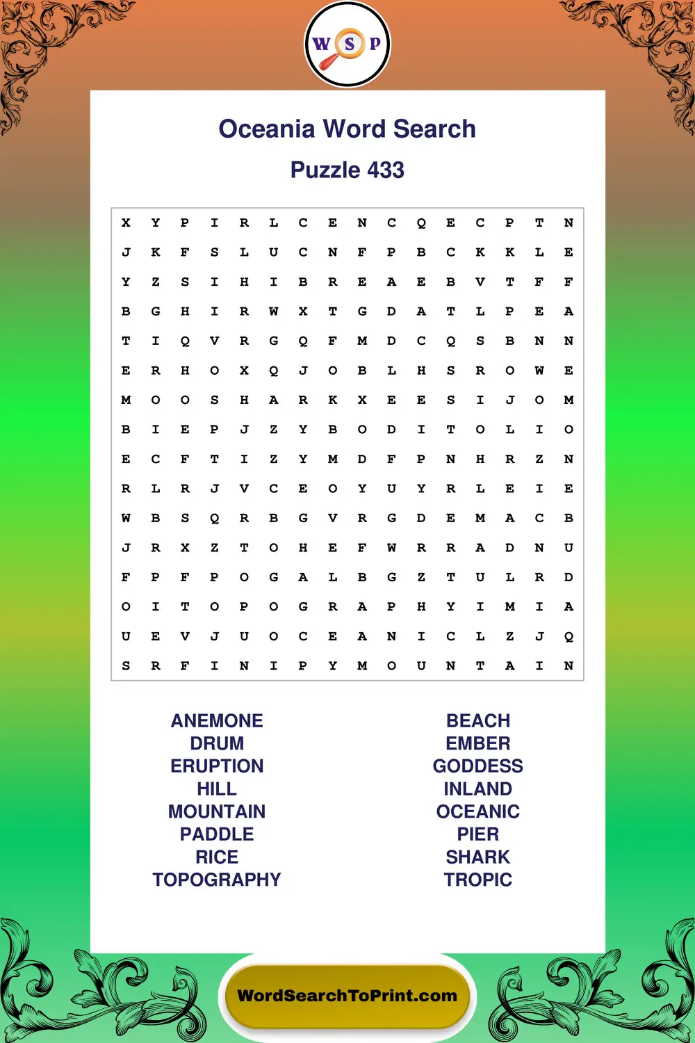 Oceania Word Search Puzzle 433
