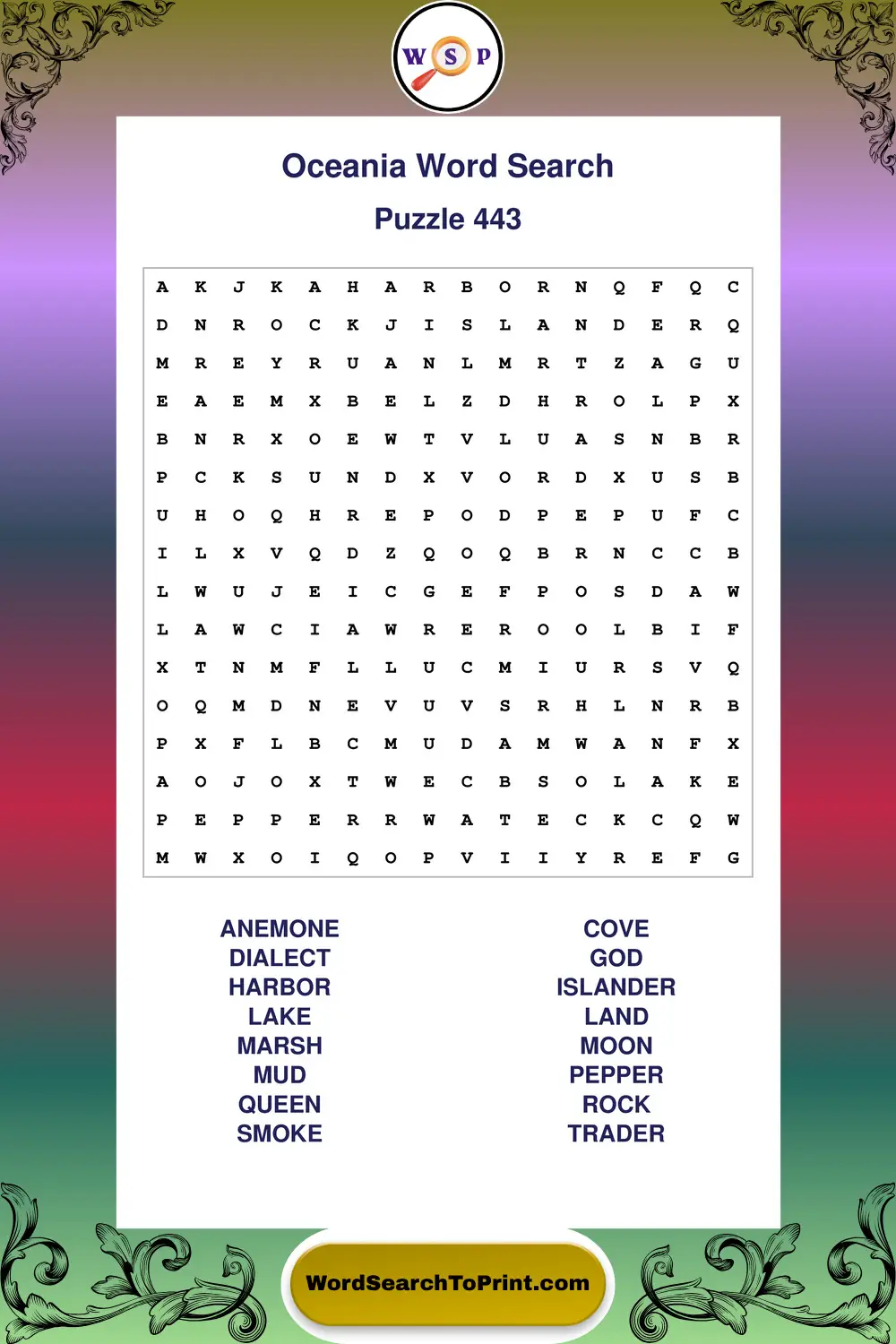 Oceania Word Search Puzzle 443