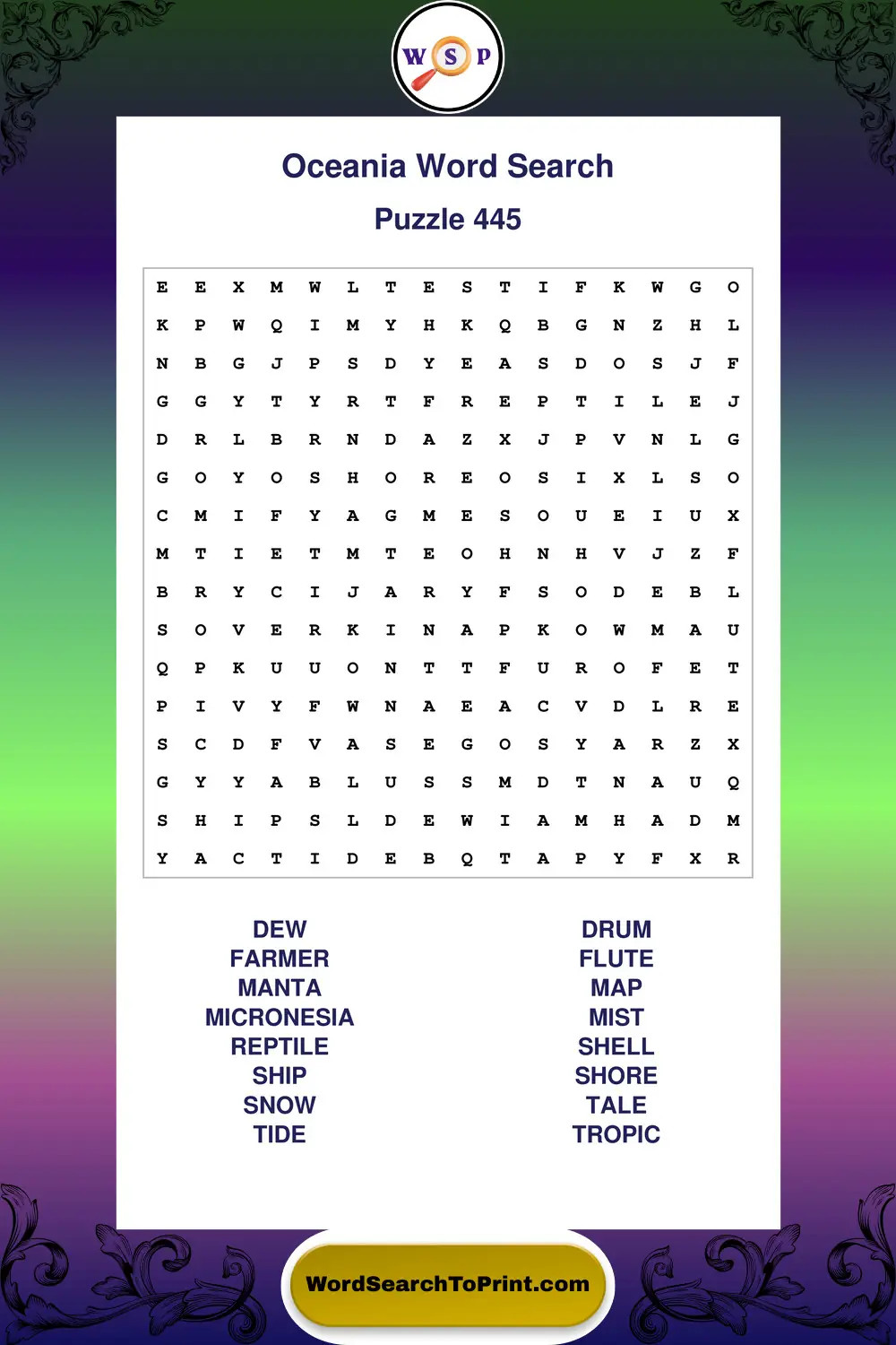 Oceania Word Search Puzzle 445