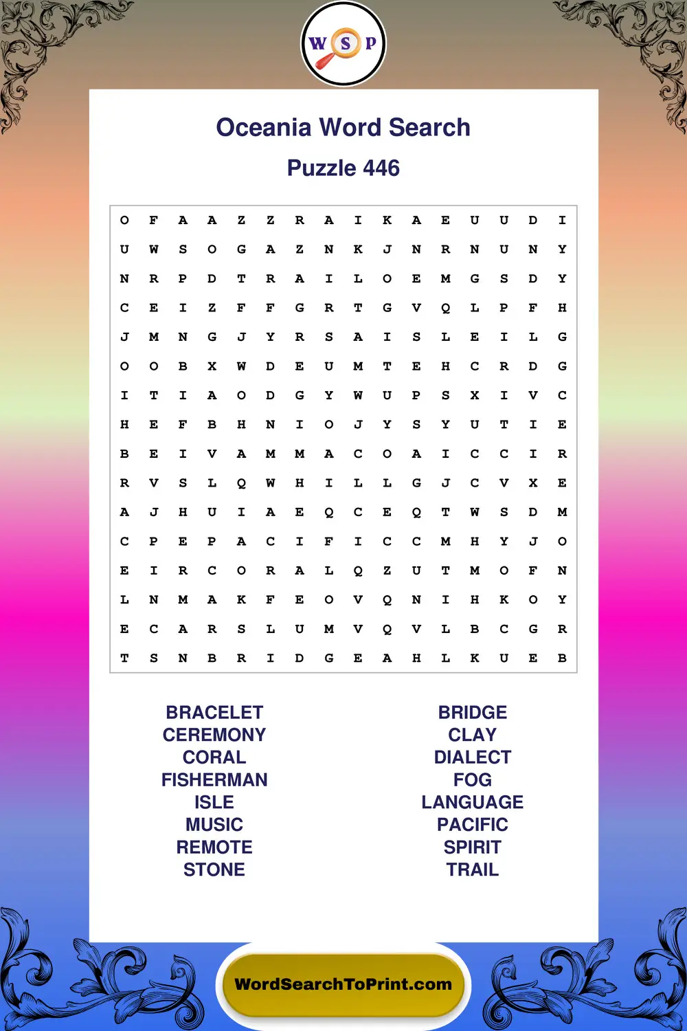 Oceania Word Search Puzzle 446