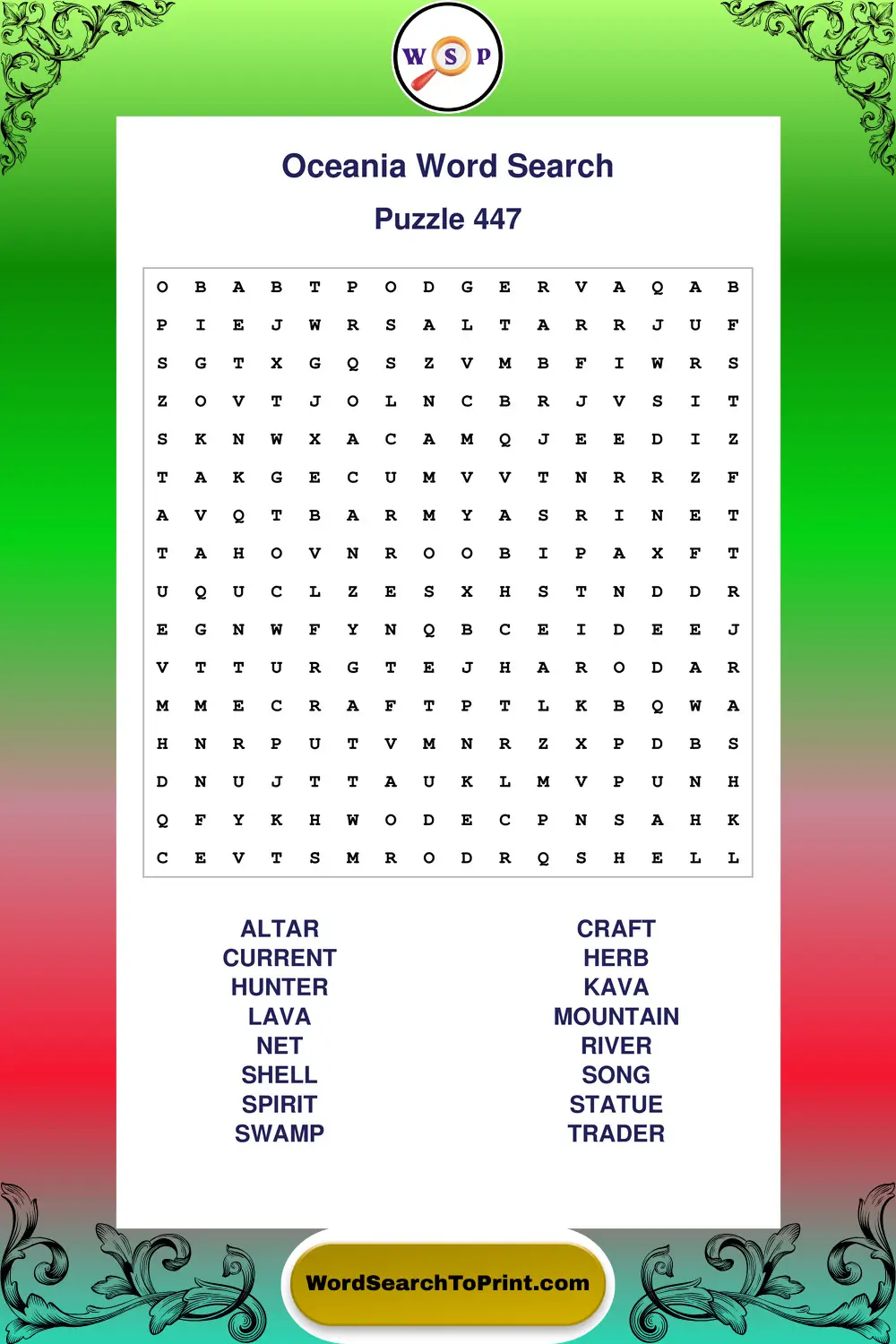 Oceania Word Search Puzzle 447