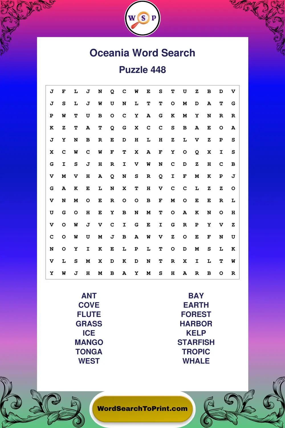 Oceania Word Search Puzzle 448