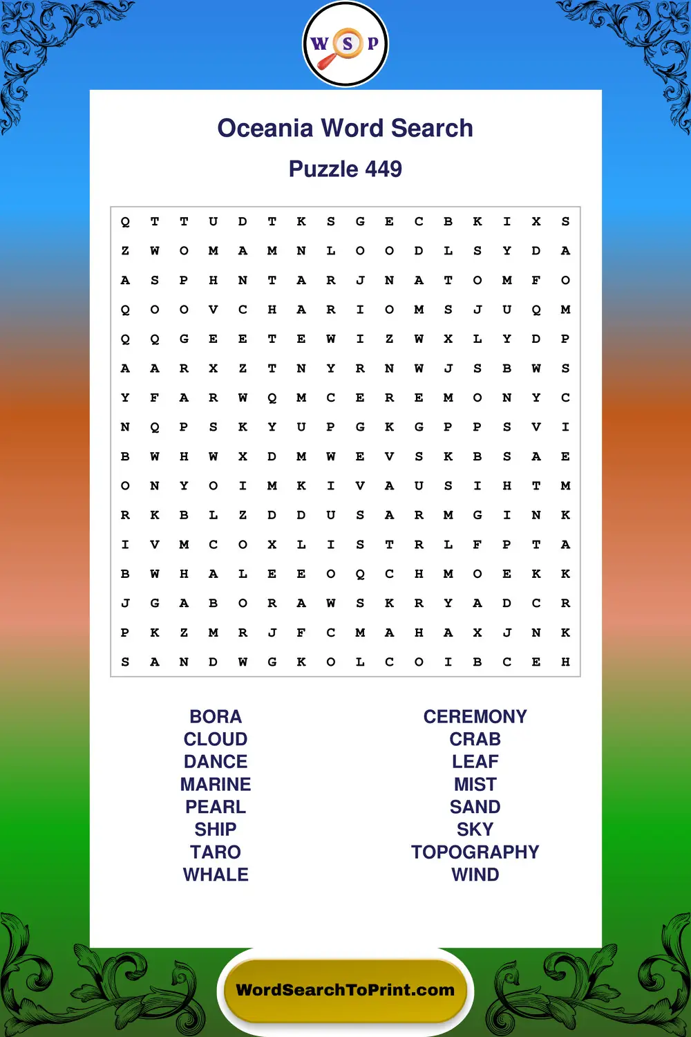 Oceania Word Search Puzzle 449