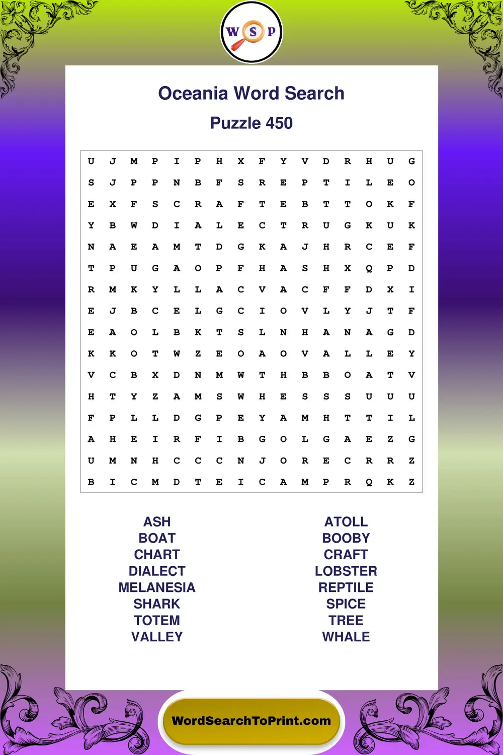 Oceania Word Search Puzzle 450