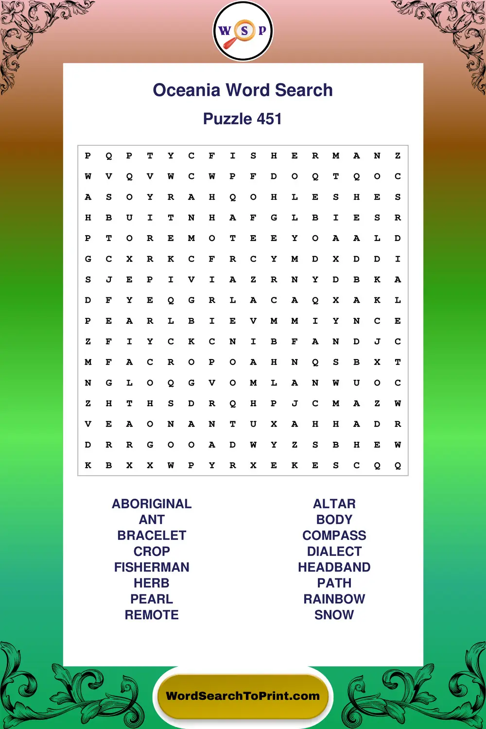 Oceania Word Search Puzzle 451