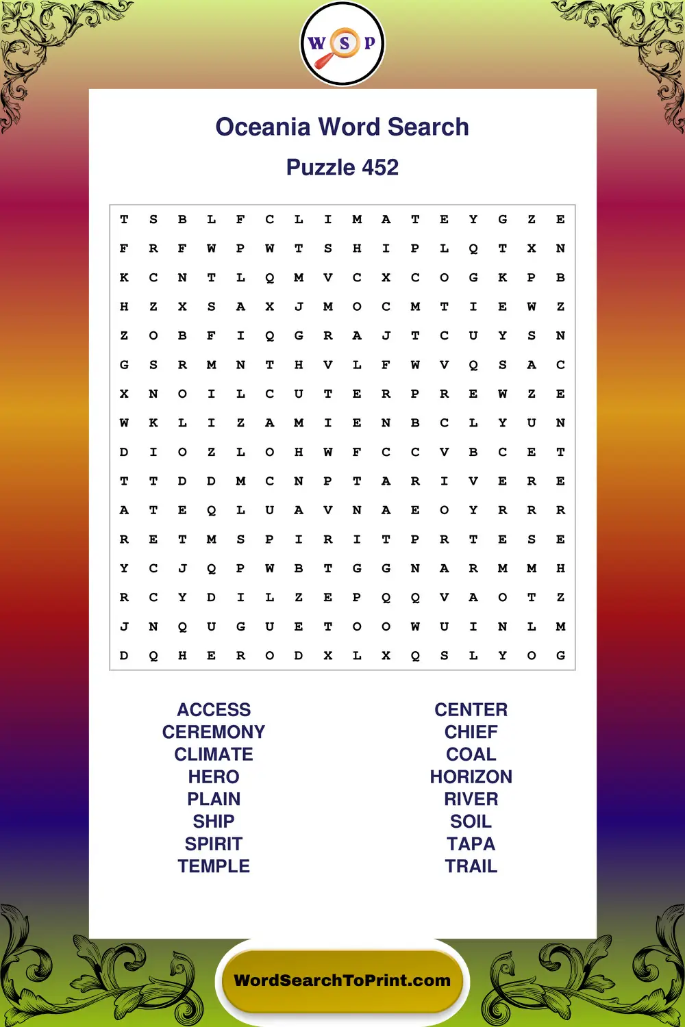 Oceania Word Search Puzzle 452