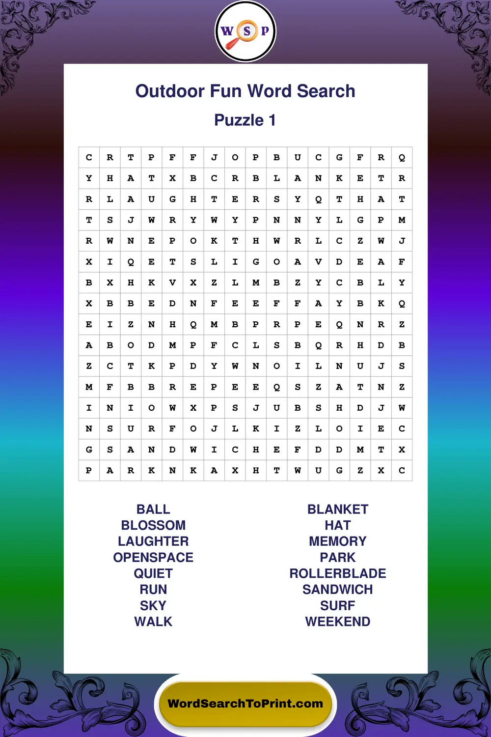 Outdoor Fun Word Search Puzzle 1