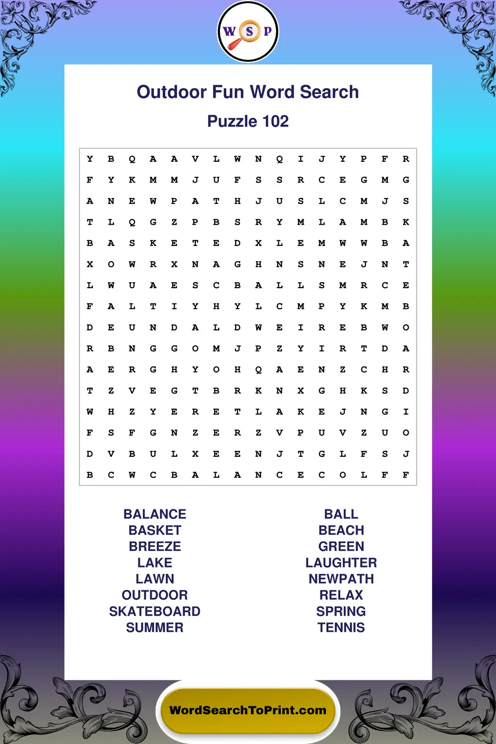 Outdoor Fun Word Search Puzzle 102