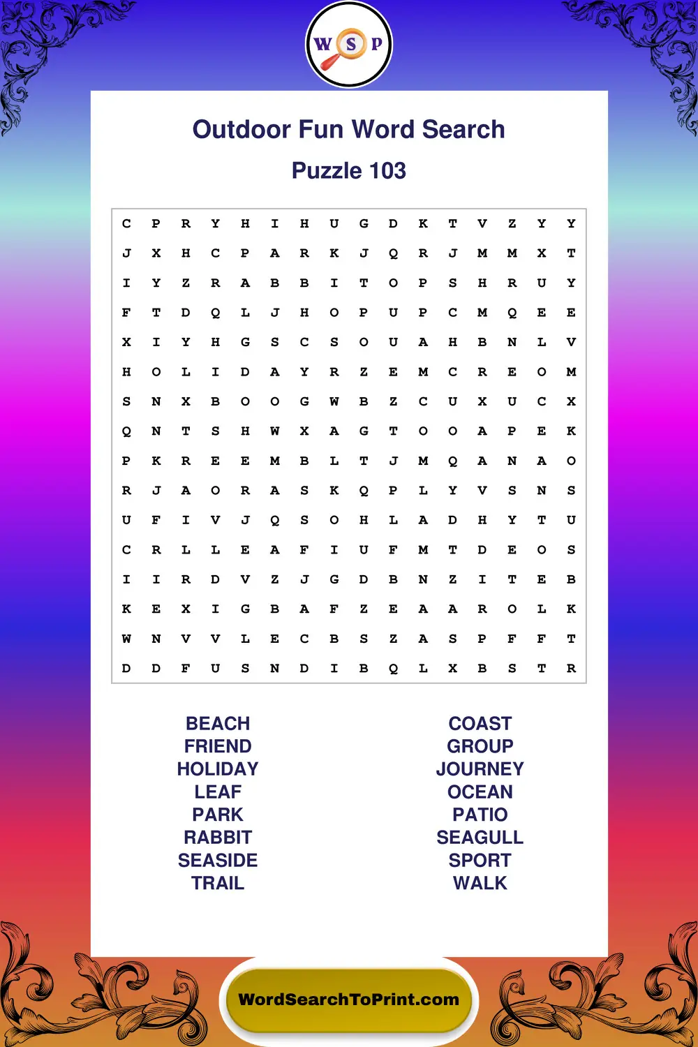 Outdoor Fun Word Search Puzzle 103