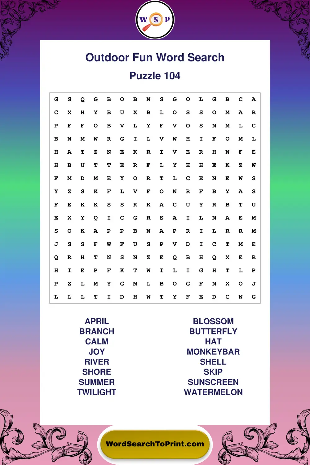 Outdoor Fun Word Search Puzzle 104