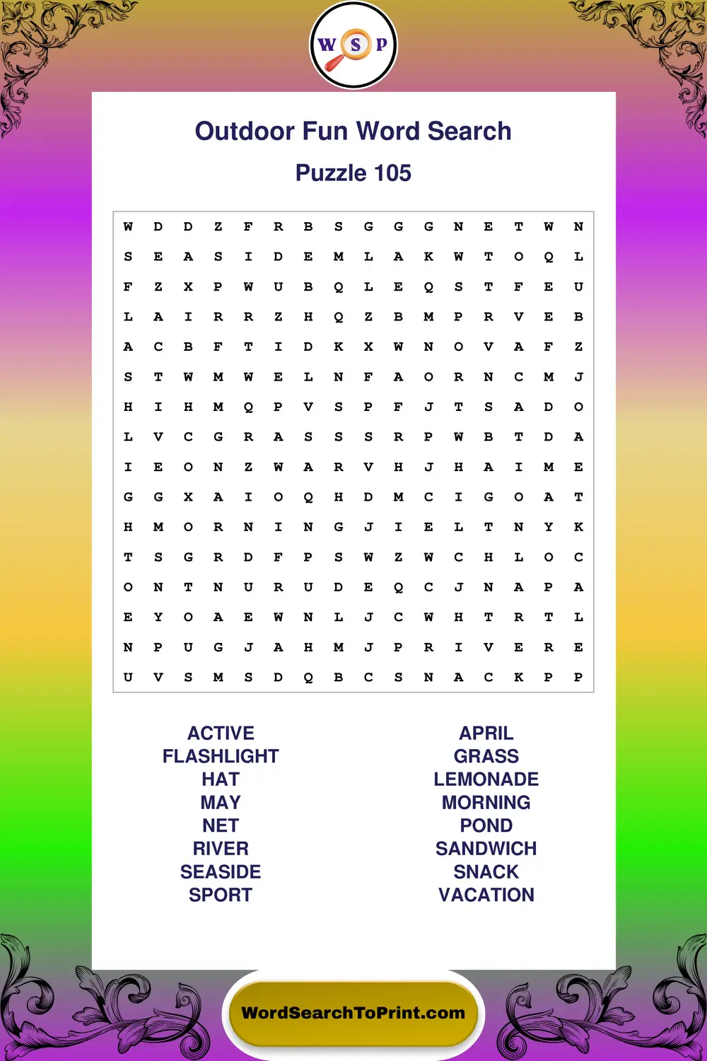 Outdoor Fun Word Search Puzzle 105