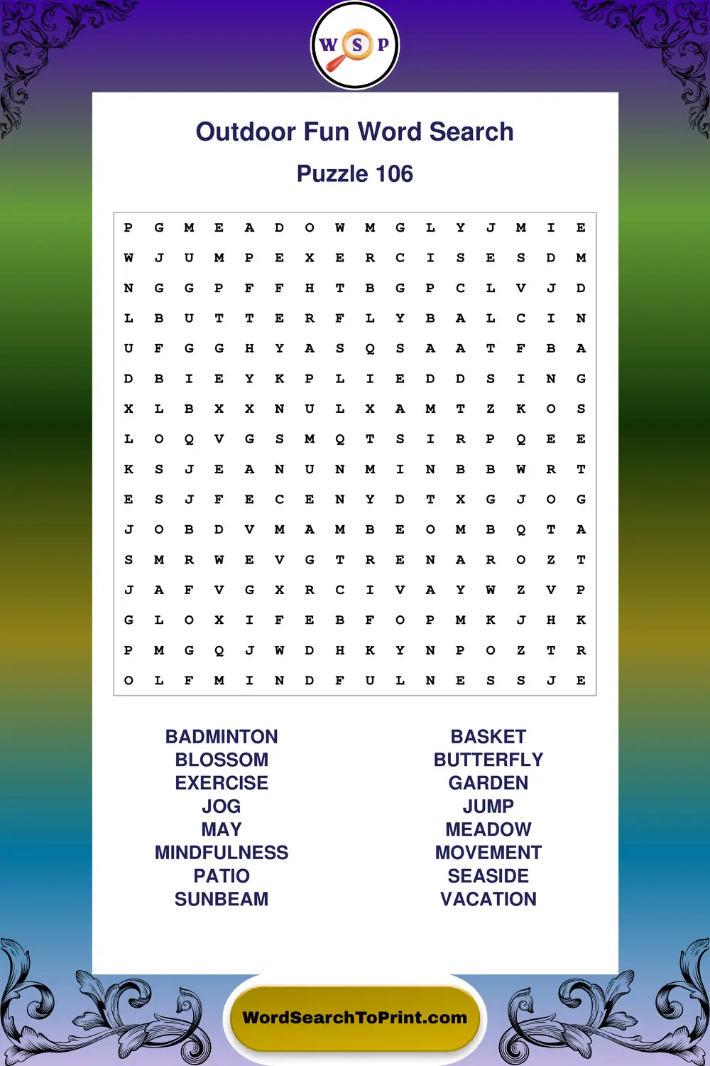Outdoor Fun Word Search Puzzle 106