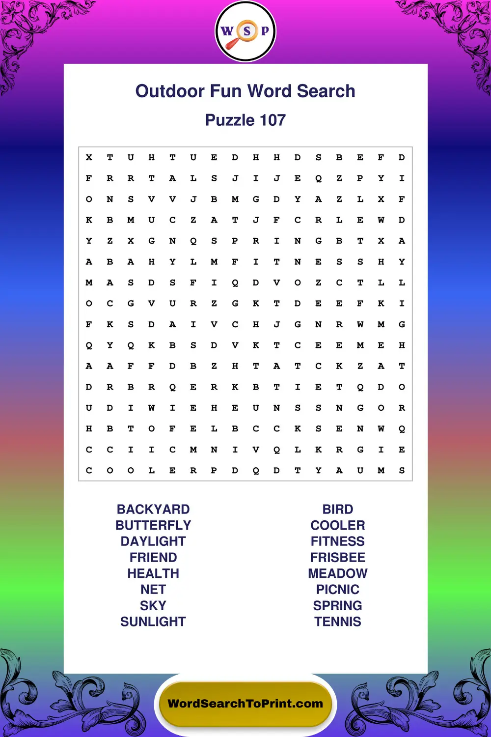 Outdoor Fun Word Search Puzzle 107