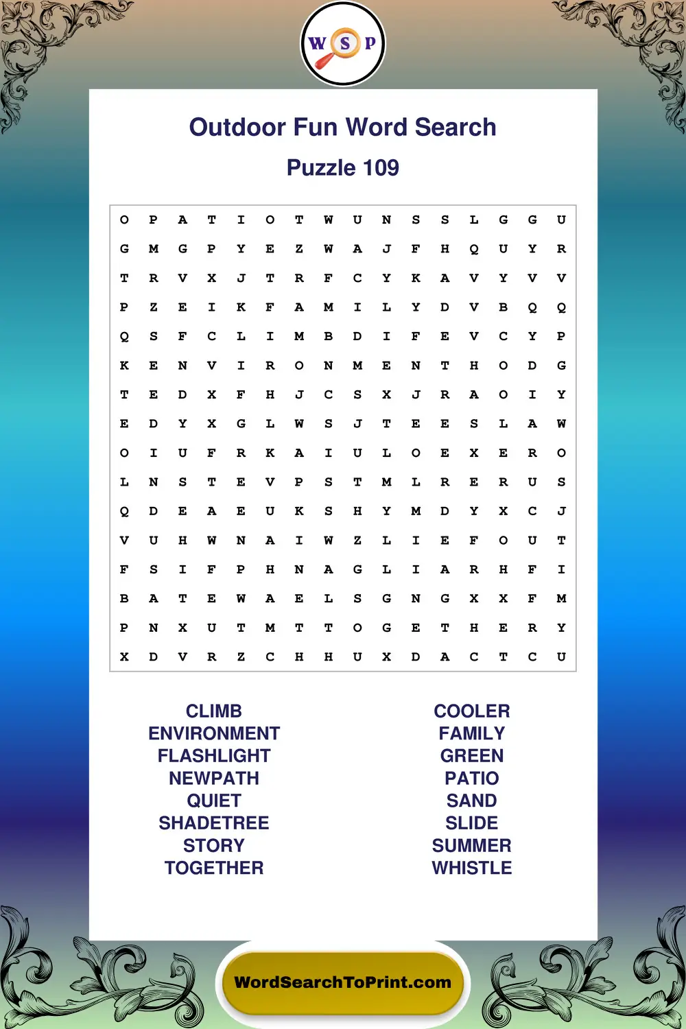 Outdoor Fun Word Search Puzzle 109