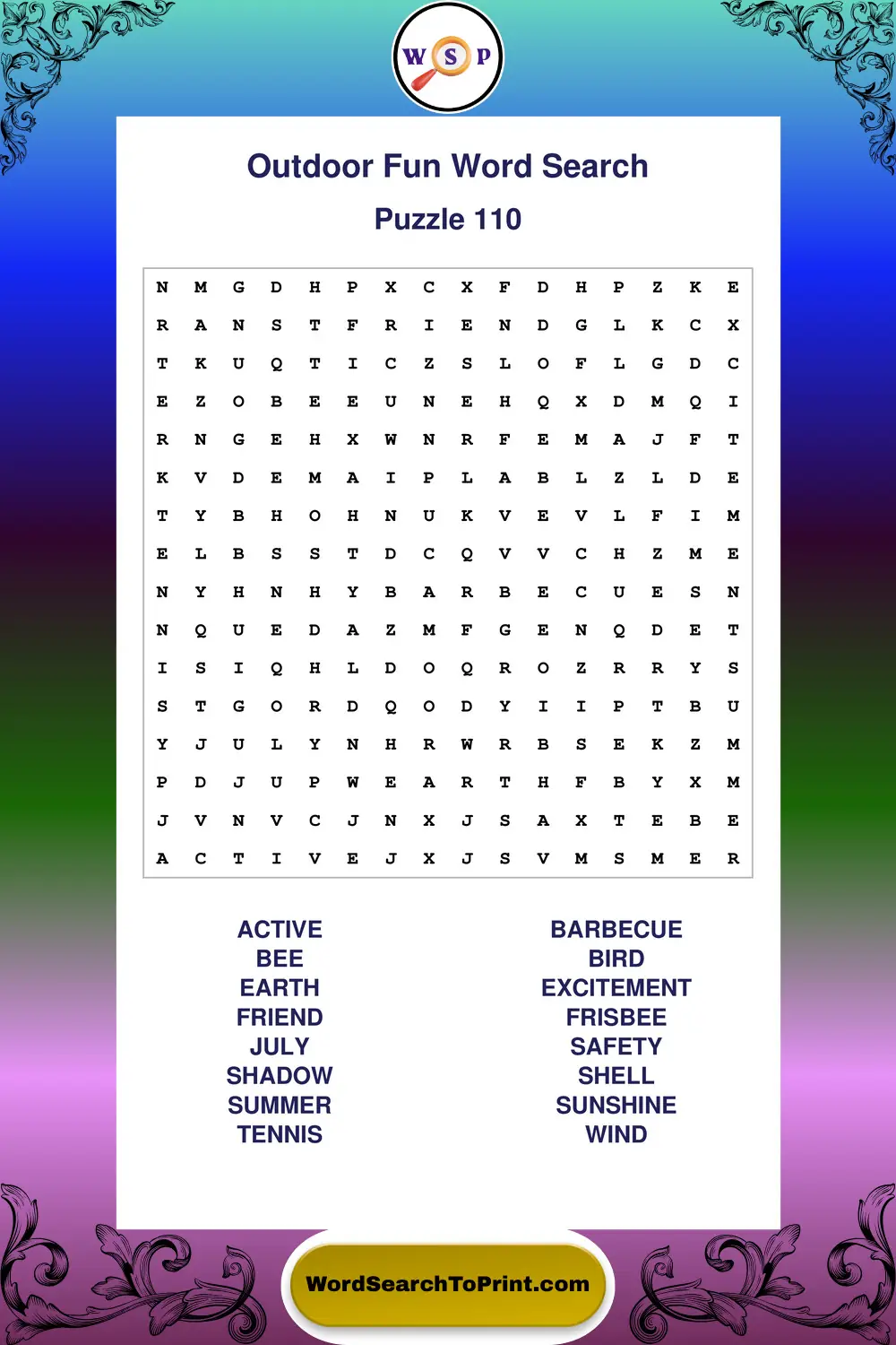 Outdoor Fun Word Search Puzzle 110
