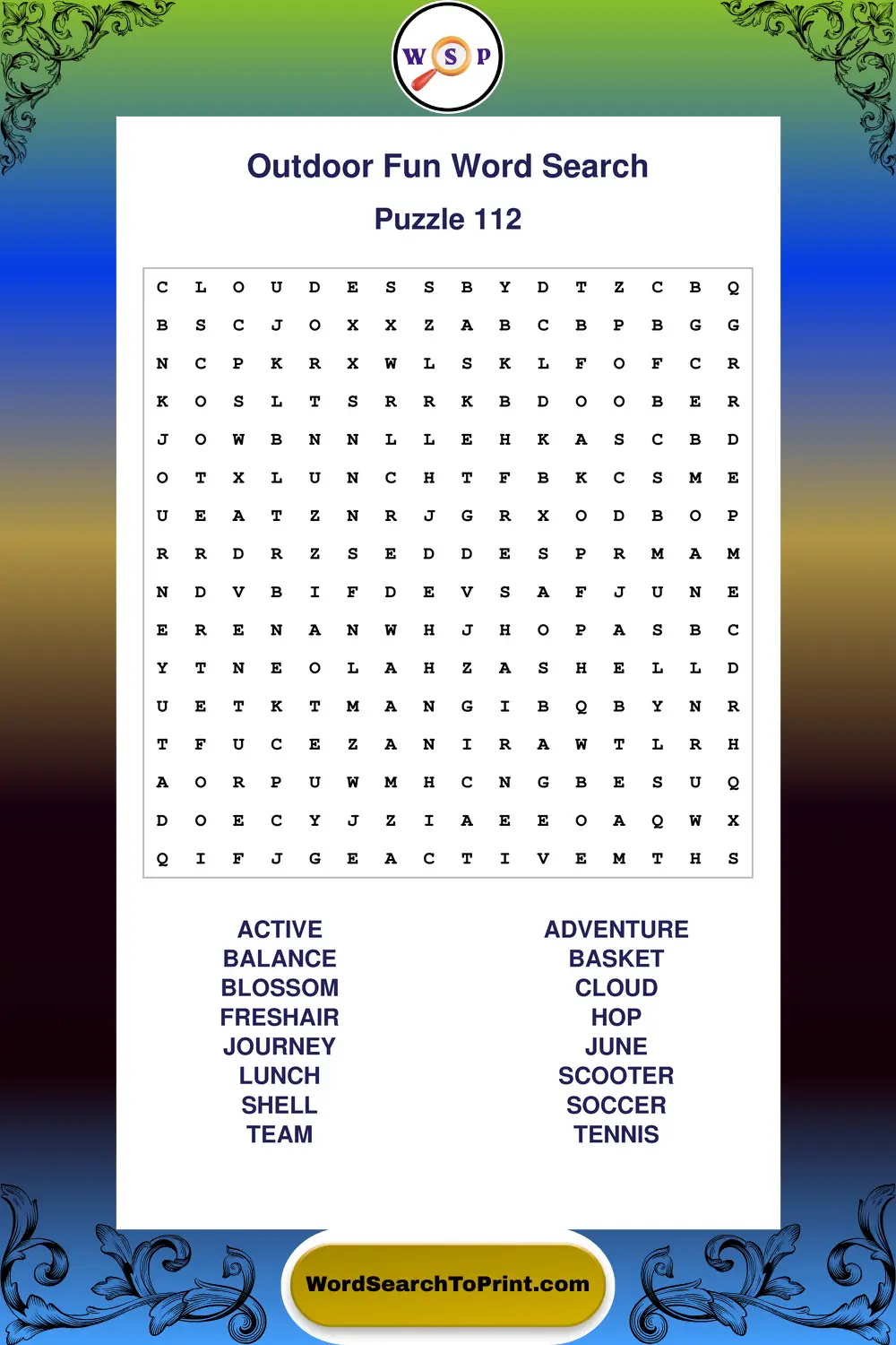 Outdoor Fun Word Search Puzzle 112