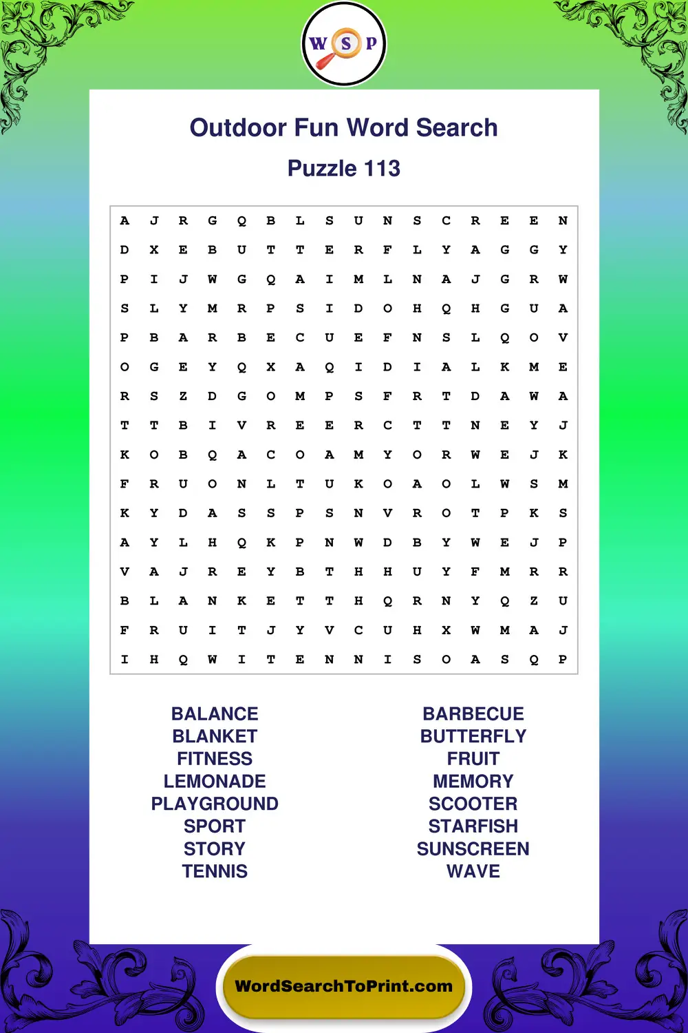 Outdoor Fun Word Search Puzzle 113