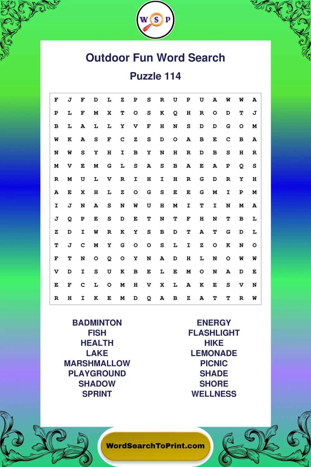 Outdoor Fun Word Search Puzzle 114
