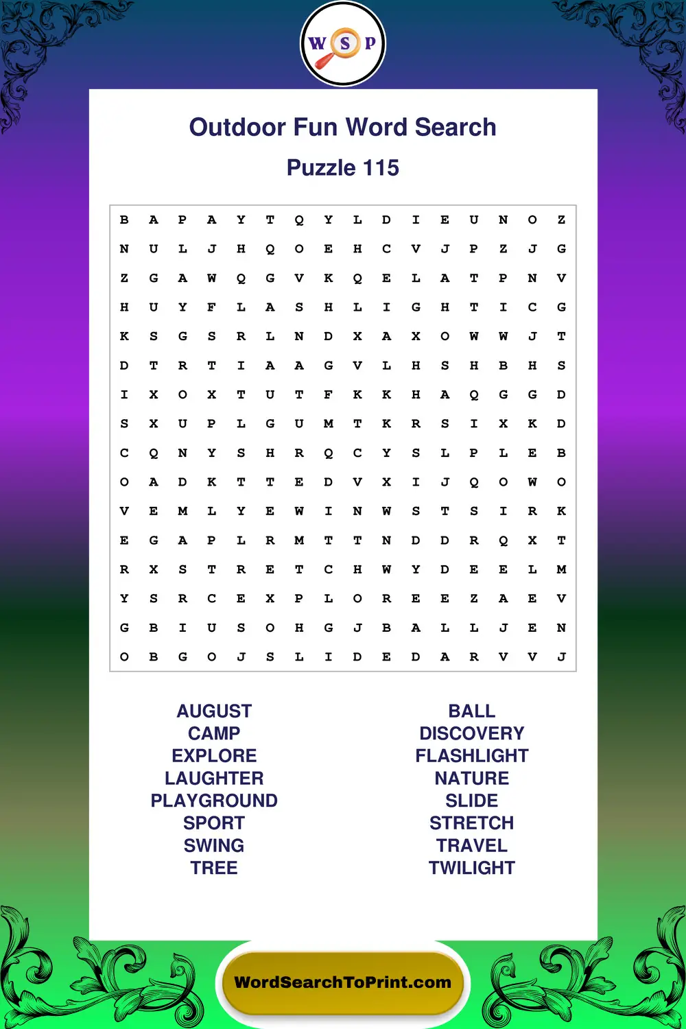 Outdoor Fun Word Search Puzzle 115