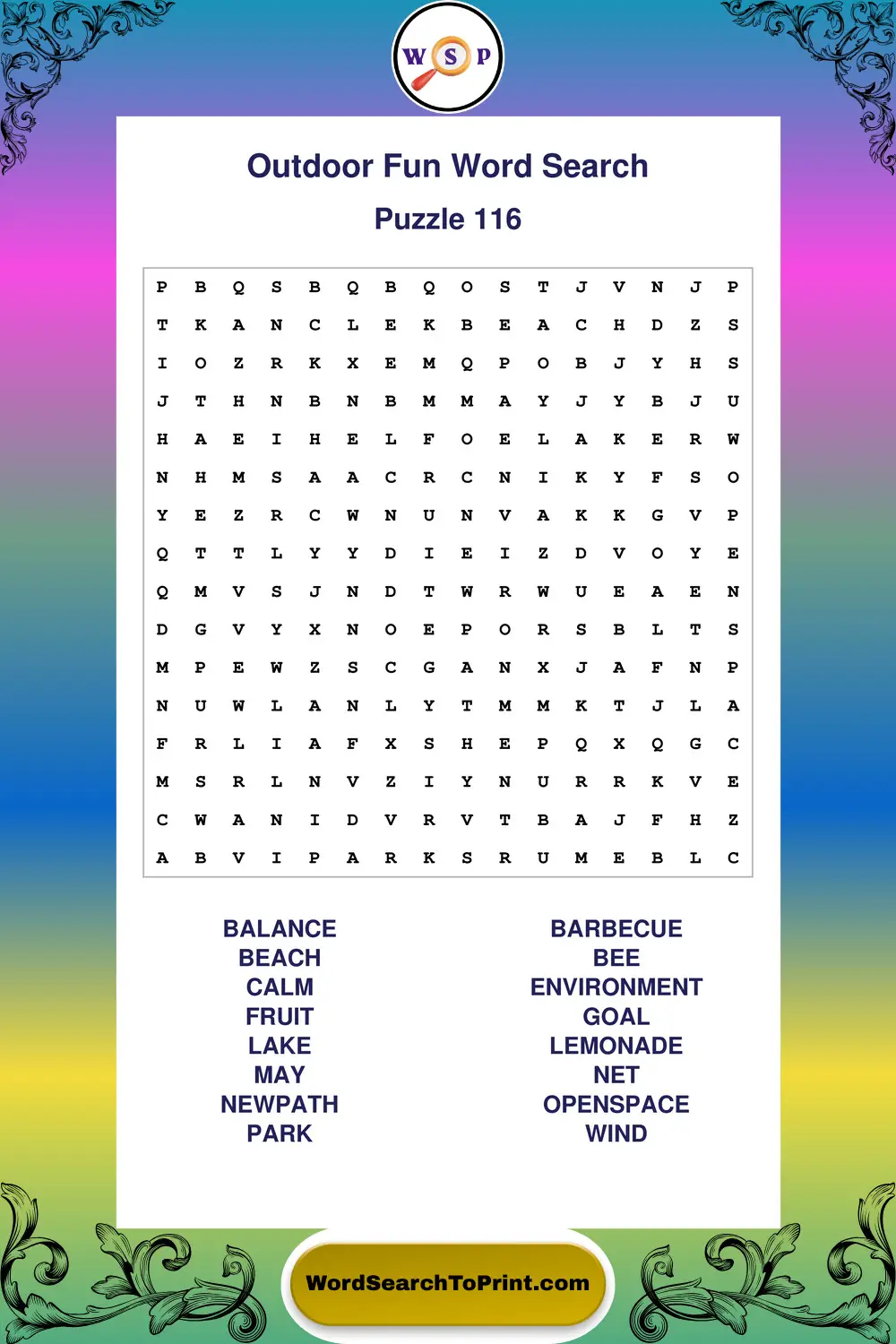 Outdoor Fun Word Search Puzzle 116
