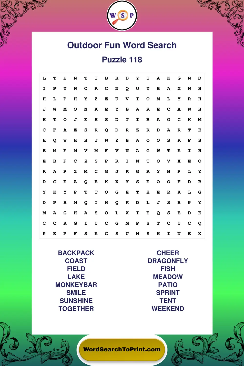 Outdoor Fun Word Search Puzzle 118