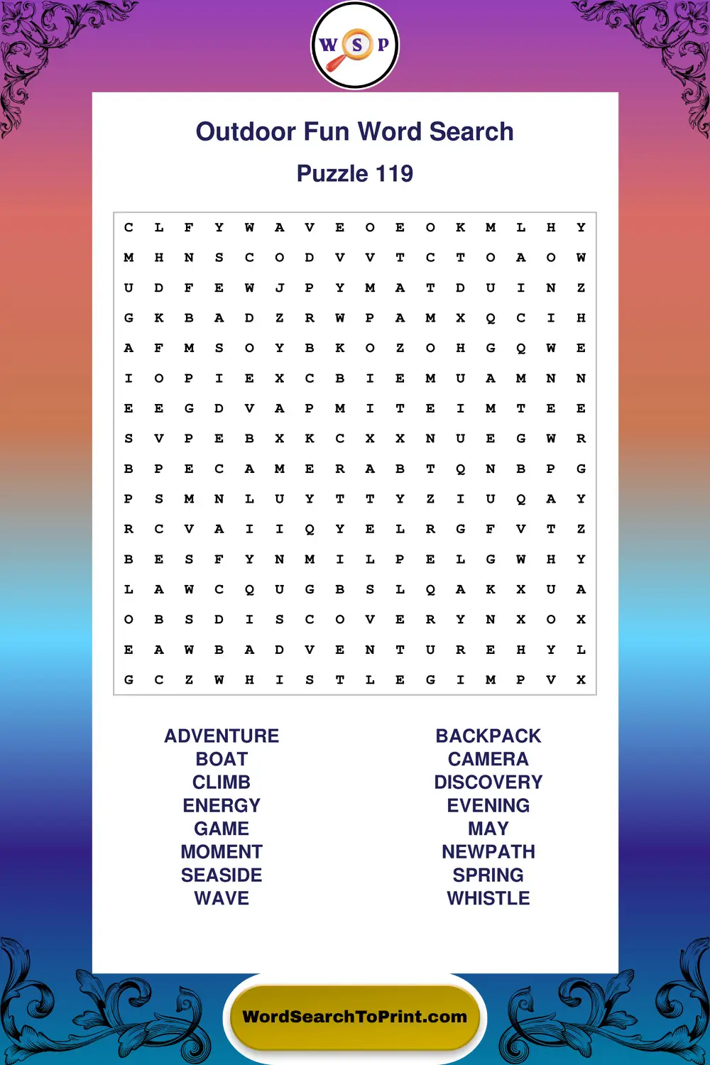 Outdoor Fun Word Search Puzzle 119