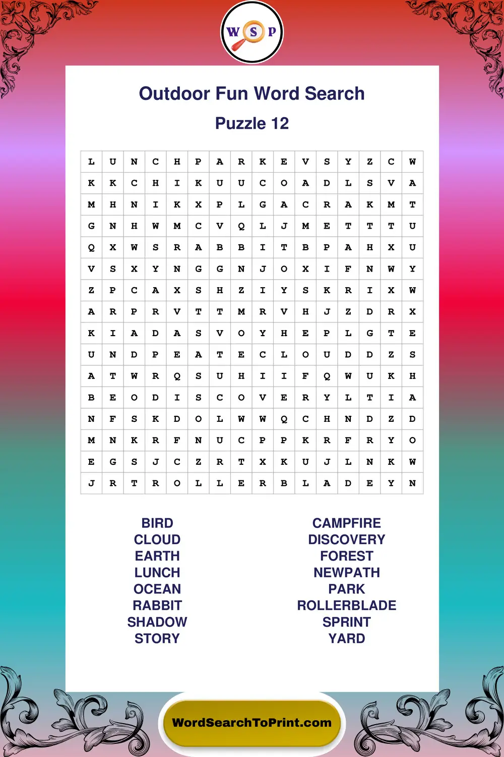 Outdoor Fun Word Search Puzzle 12