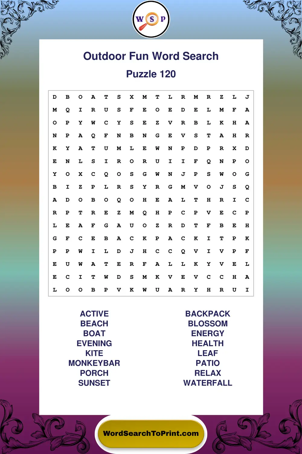 Outdoor Fun Word Search Puzzle 120