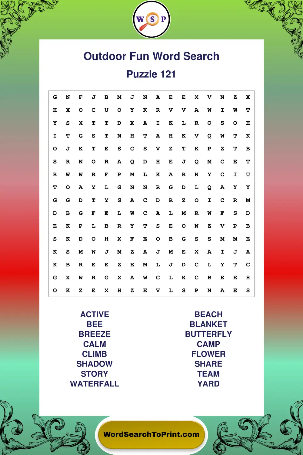 Outdoor Fun Word Search Puzzle 121