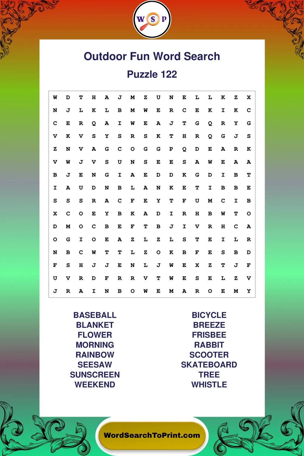 Outdoor Fun Word Search Puzzle 122