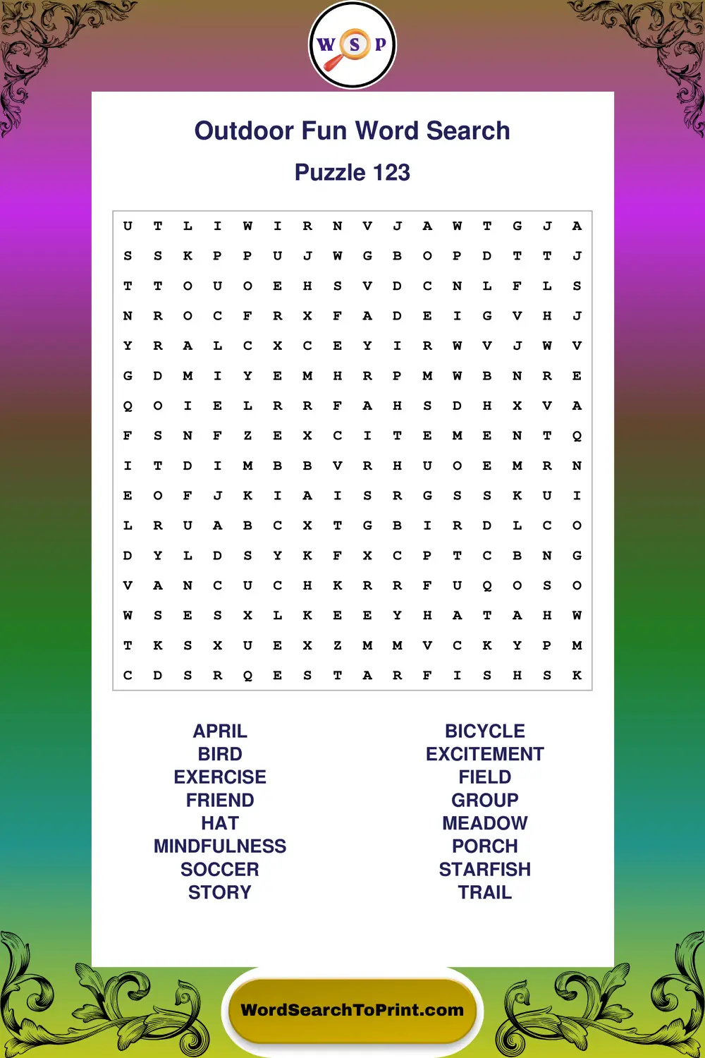 Outdoor Fun Word Search Puzzle 123