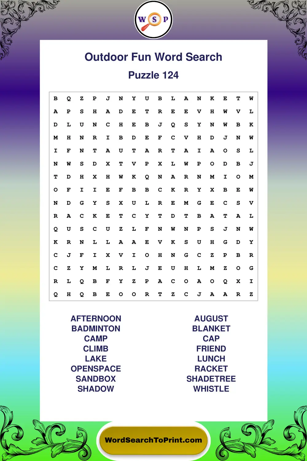 Outdoor Fun Word Search Puzzle 124