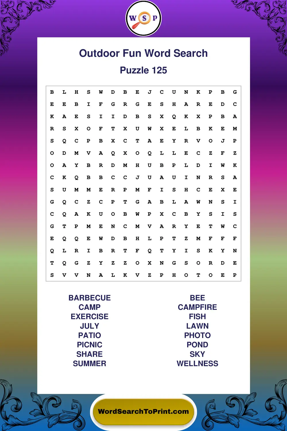 Outdoor Fun Word Search Puzzle 125