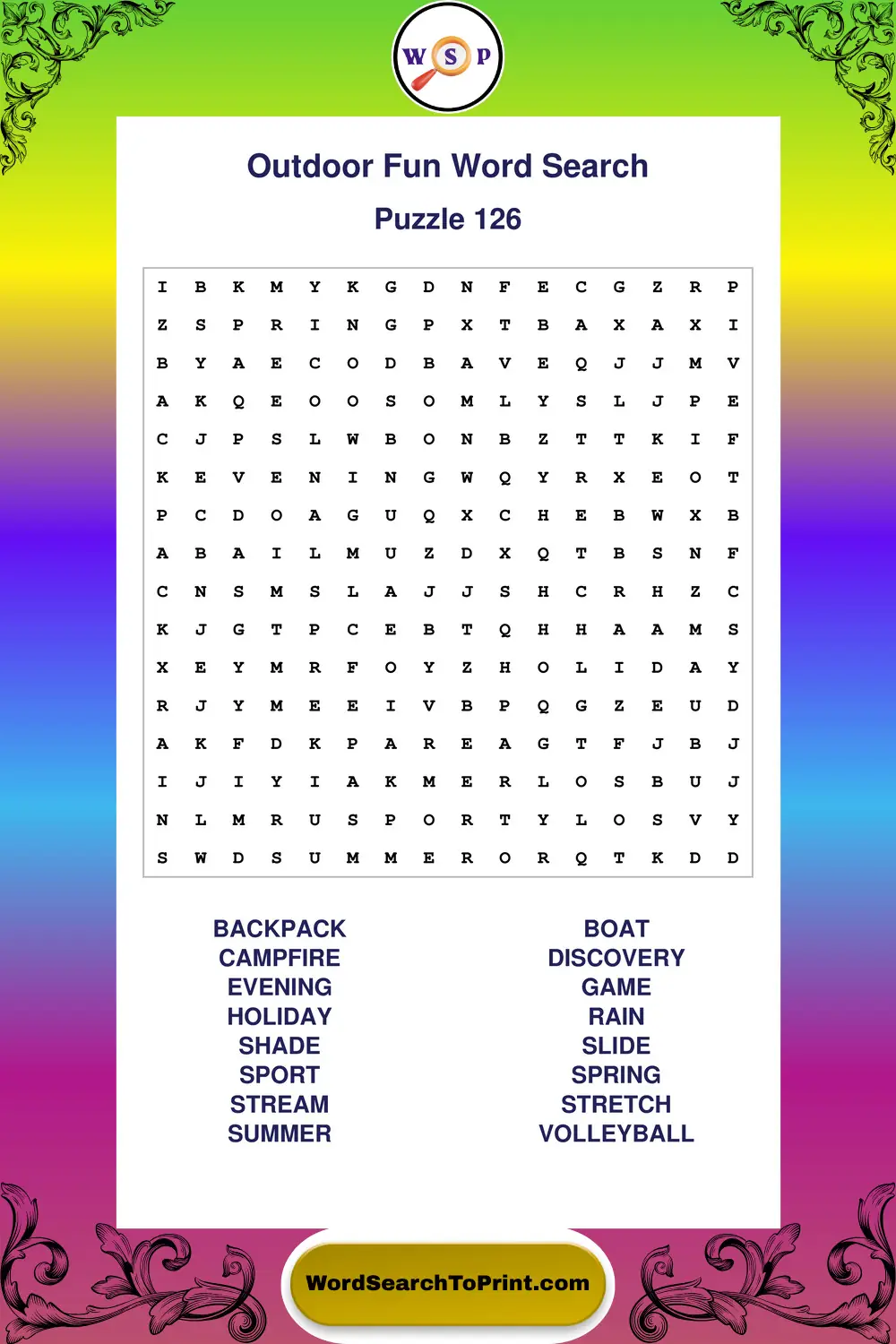 Outdoor Fun Word Search Puzzle 126