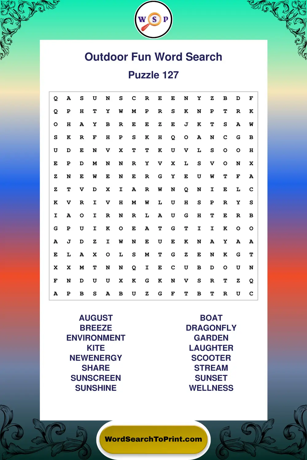 Outdoor Fun Word Search Puzzle 127